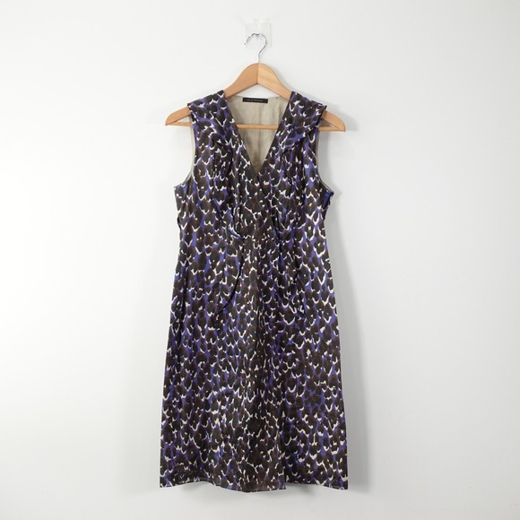 Elie Tahari Cocktail Dress 6 Small Blue Cotton Wrap Leopard Ruffle Casual Career - Picture 1 of 9